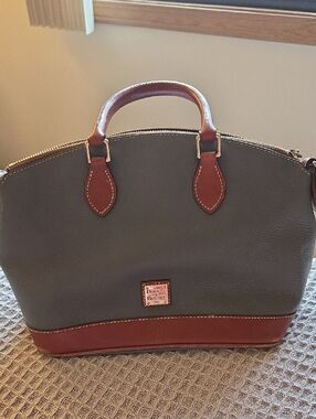 Dooney & Bourke Olive Leather Satchel with Mahogany Trim